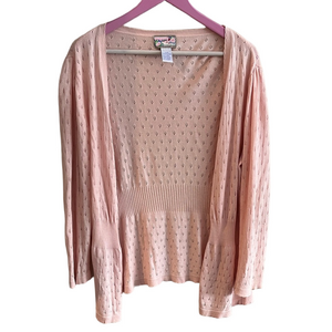 18. APRIL CORNELL Size Large Knit Flower Pink Cardigan Open Sweater 🇨🇦